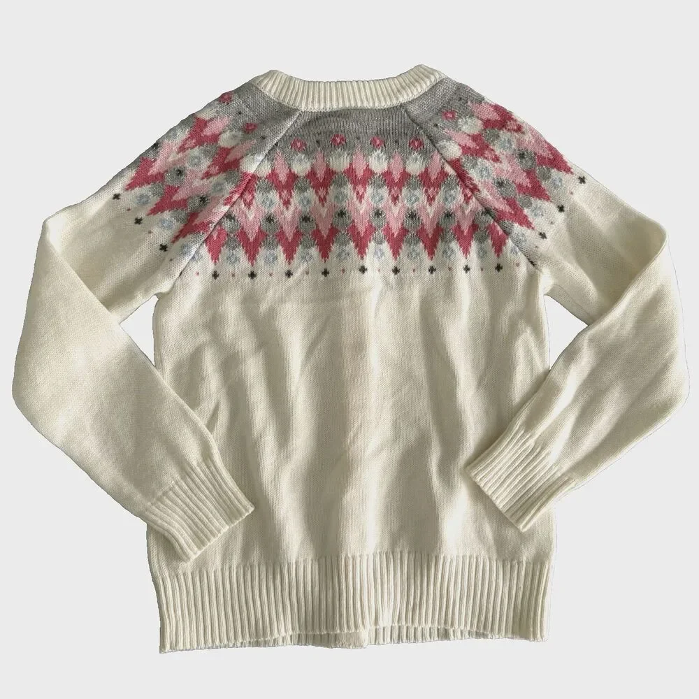 Gymboree Girls S 5/6 Fair Isle Cardigan Sweater Ivory Pink Gray Argyle 2015 NWT